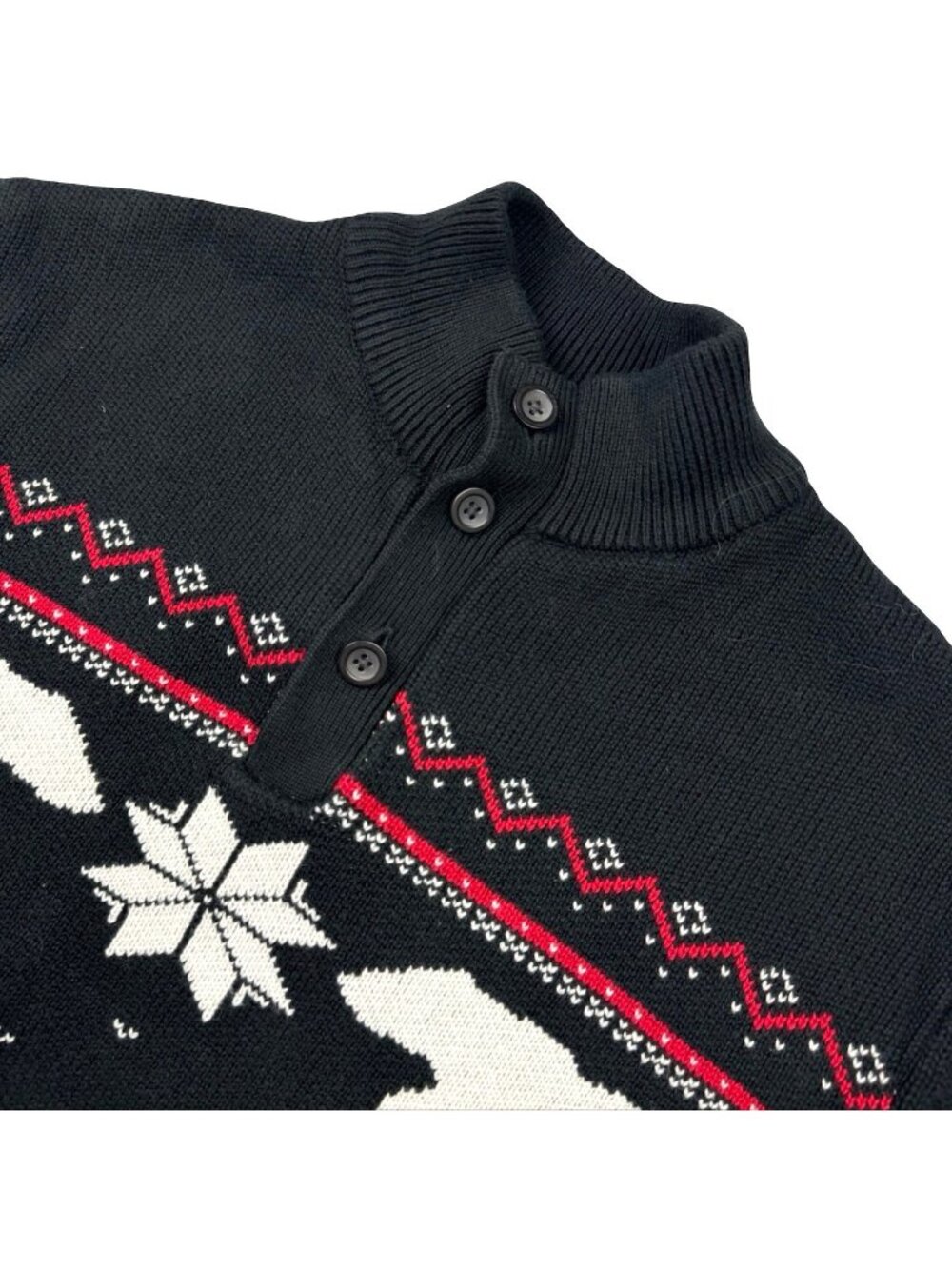 Chaps Men's Cotton Knit Polar Bear Snowflake Nordic Knit Sweater Black • Large